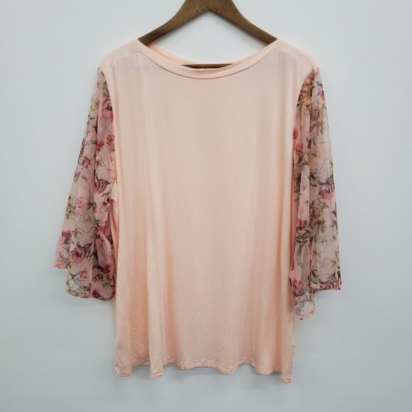 Amaryllis Womens Floral Boho Blouse Top 2X Peach Spring Pastel Fairy Feminine - Picture 3 of 13